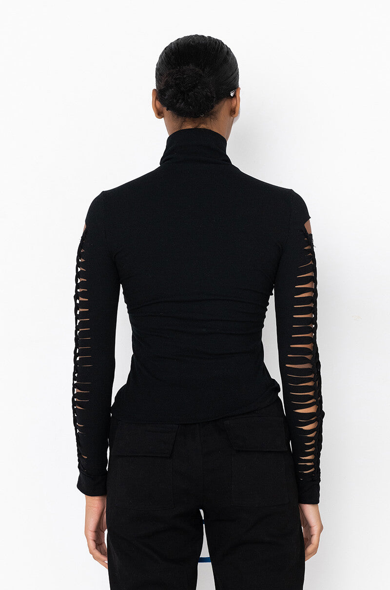 THE CUTOUTS RIB TURTLENECK TOP