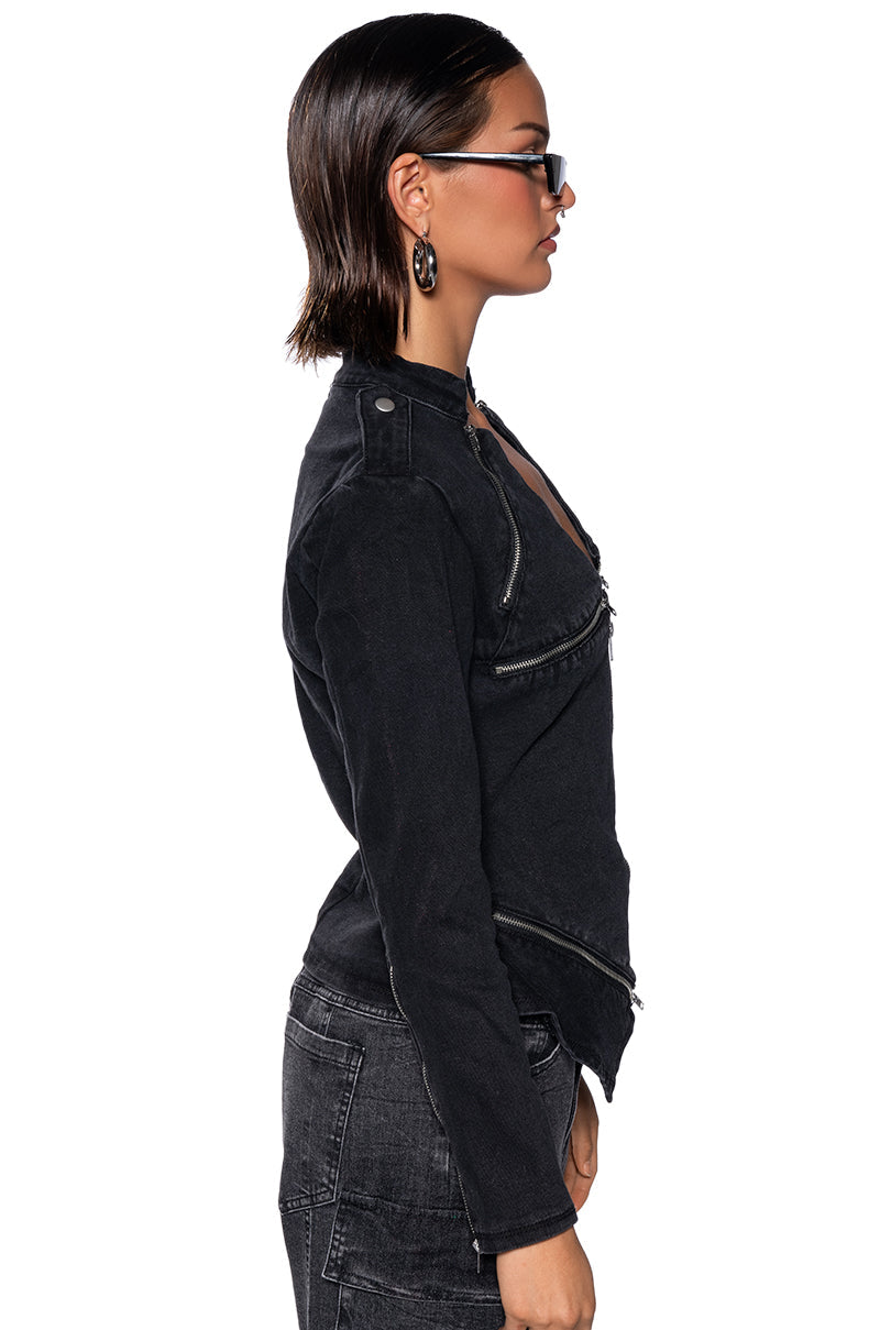 THE LYDIA ZIP UP DENIM JACKET TOP