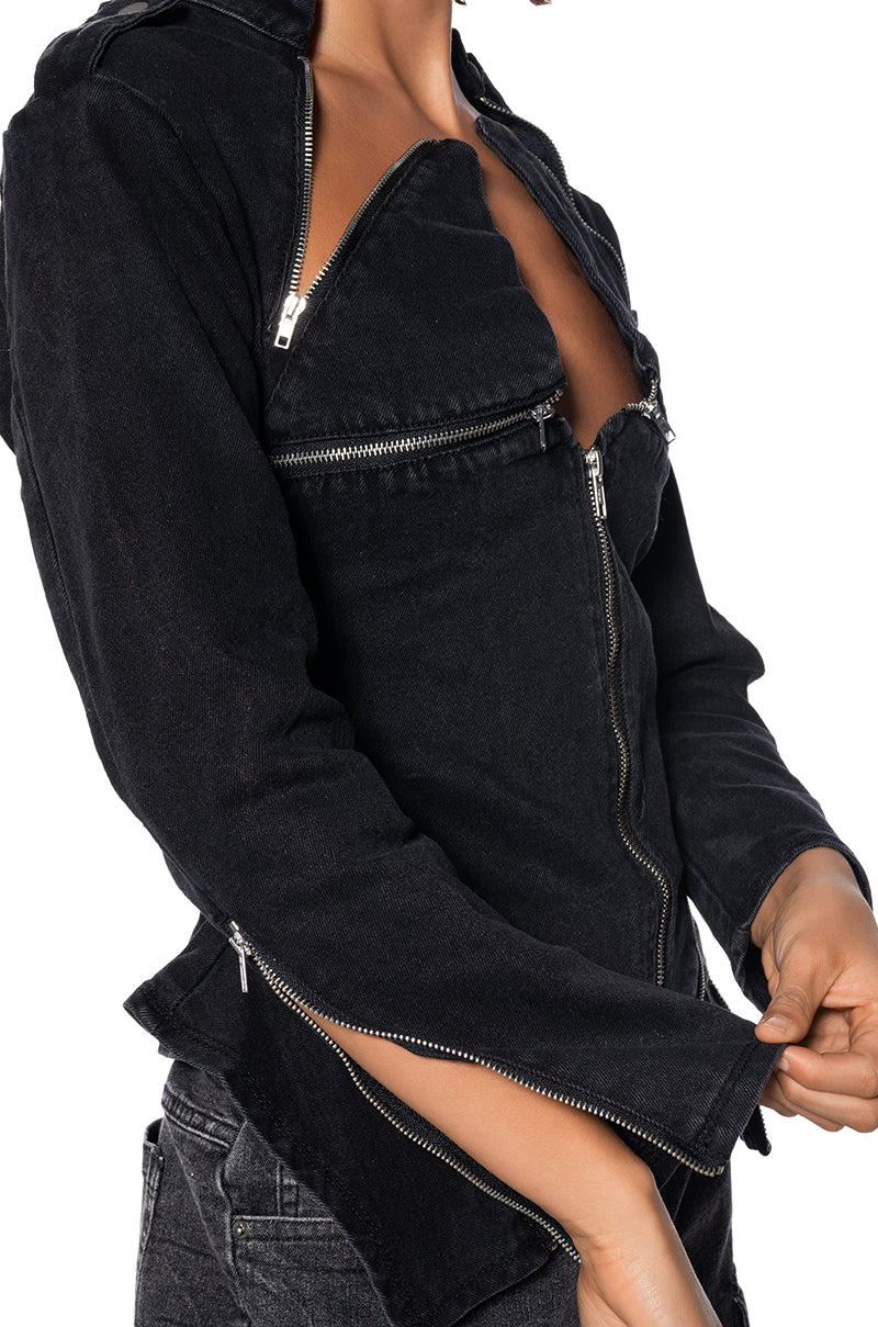 THE LYDIA ZIP UP DENIM JACKET TOP