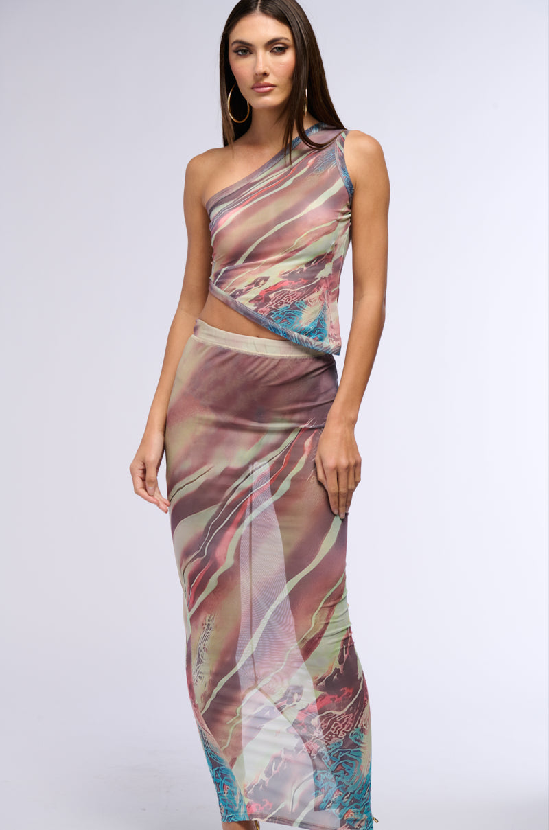 THEA PRINTED MESH MAXI SKIRT