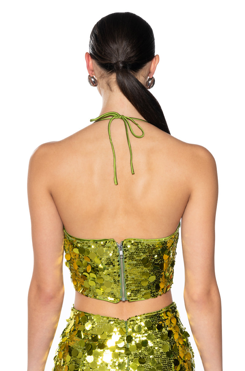 THRU THE NIGHT SEQUIN HALTER NECK TANK