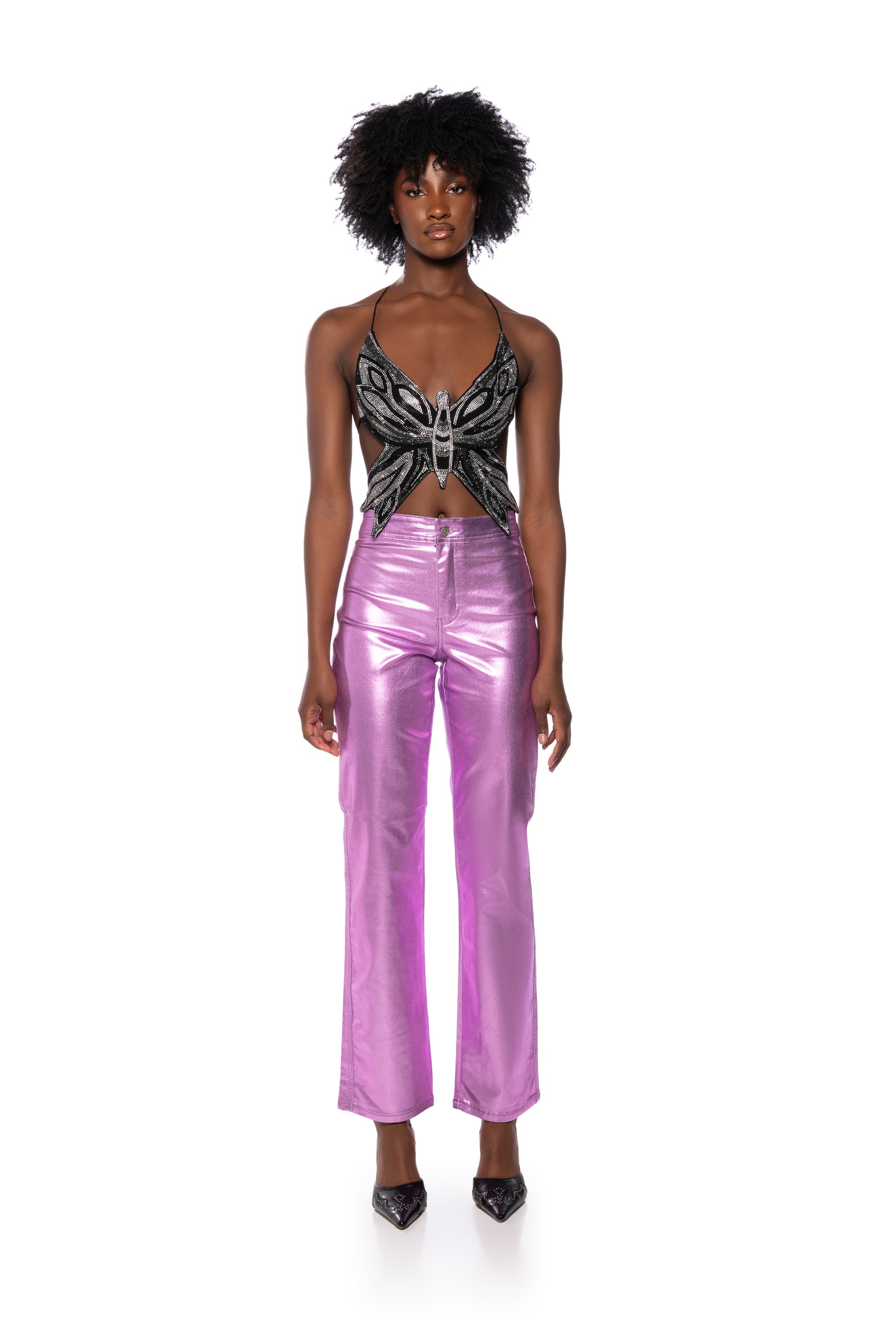 TIME TO FLY SEQUIN BUTTERFLY TOP IN BLACK