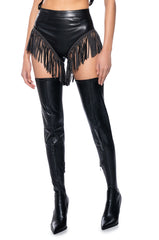 TINASHE FAUX LEATHER FRINGE SHORTS