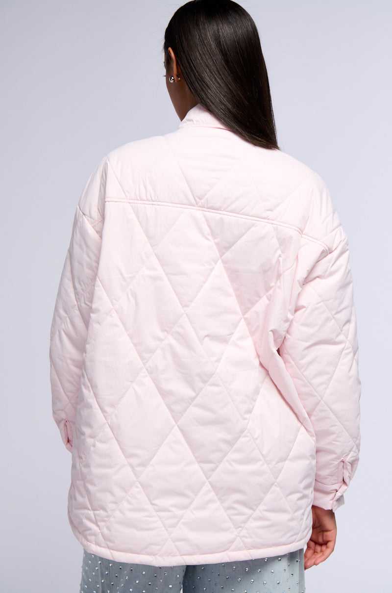 TRIBECCA PALE PINK QUILTED BOMBER WITH BOWS