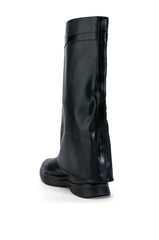 TRIPLE SEC FOLD OVER FLAT BOOT IN BLACK
