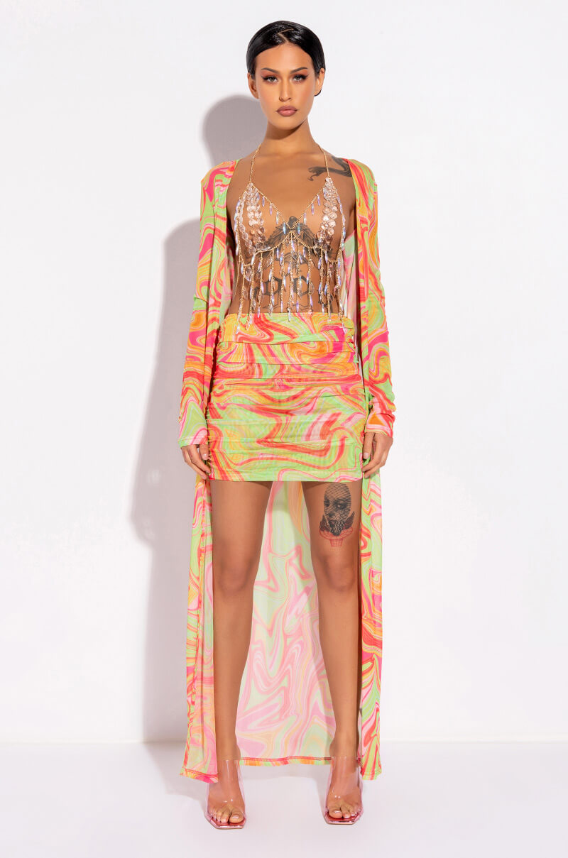 TRIPPY RUCHED MESH MINI SKIRT