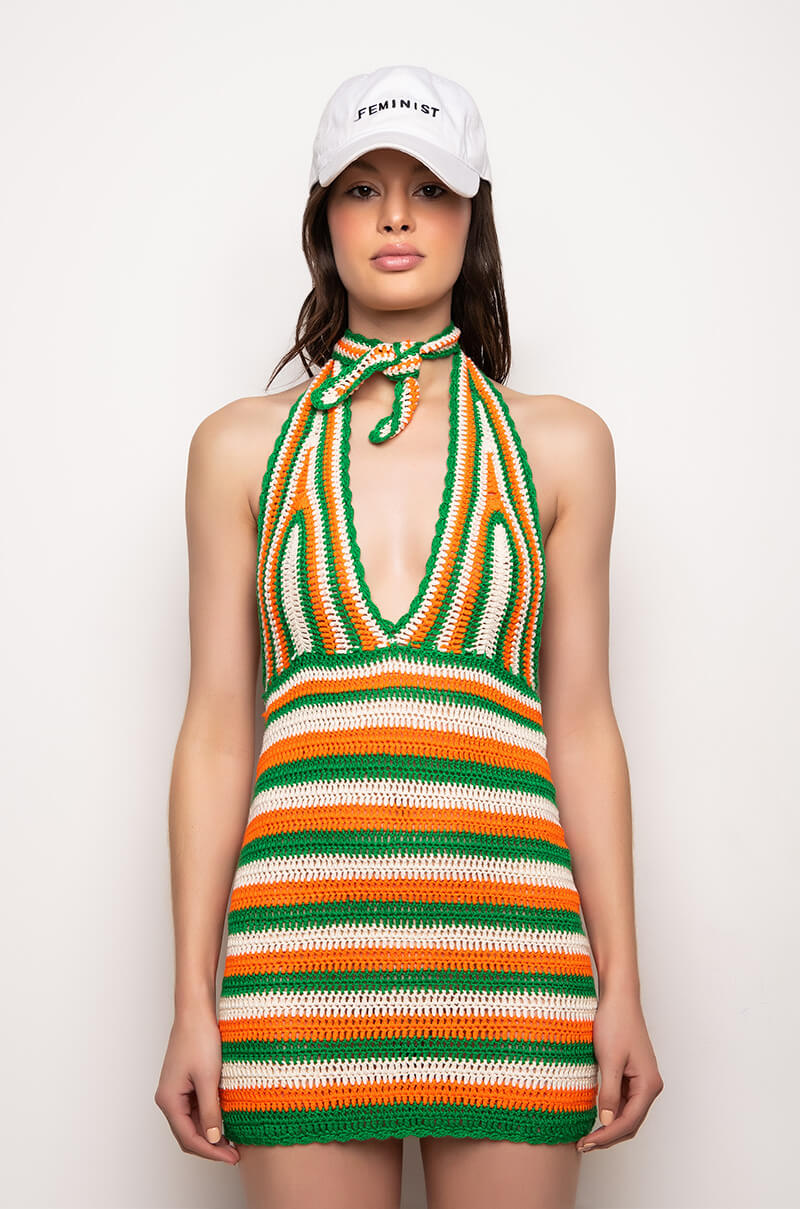 TRUE TO YOU CROCHET HALTER TOP MINI DRESS