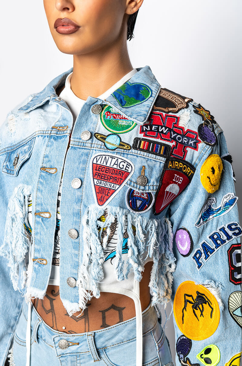 ULTRA CROP DENIM JACKET WITH PATCHES