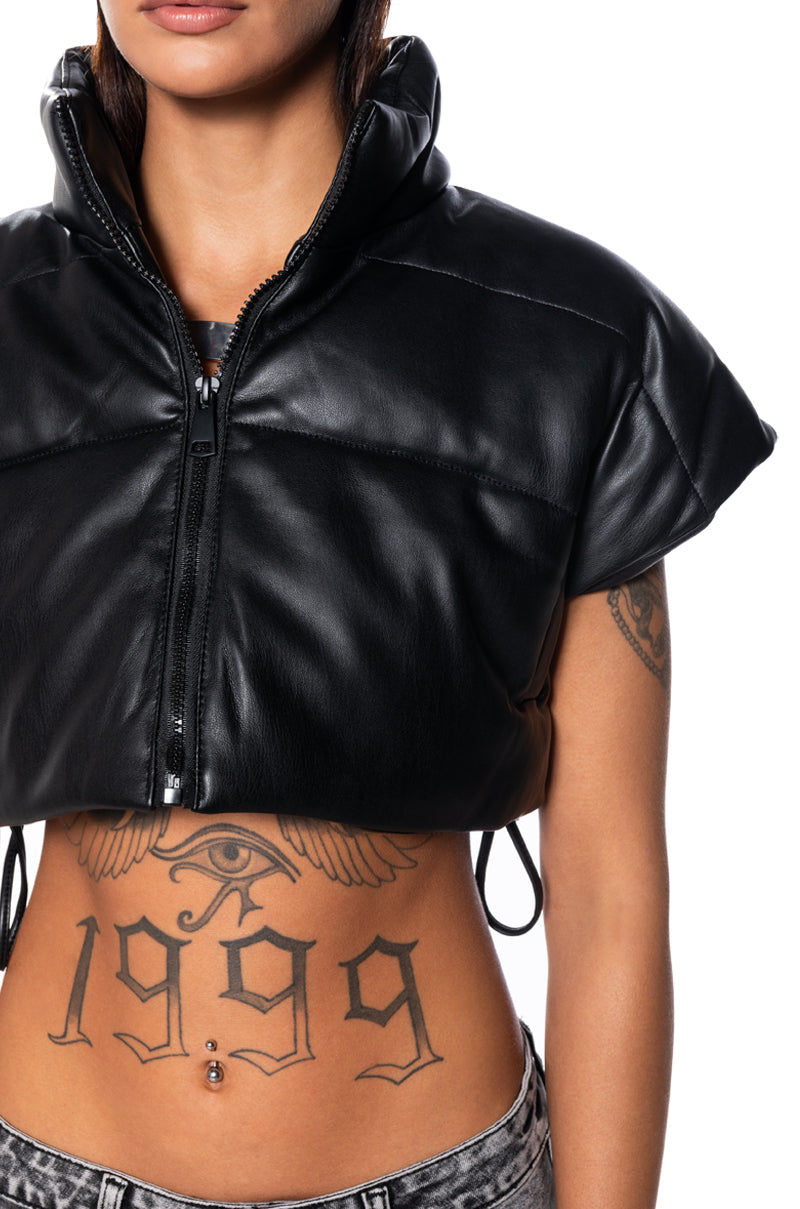 ULTRA CROP PU VEST WITH PULL STRINGS