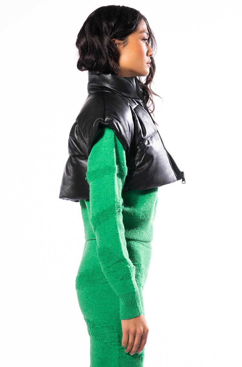 ULTRA CROP PU VEST WITH PULL STRINGS