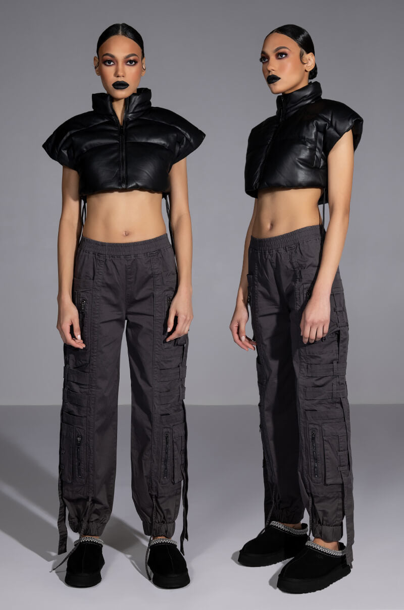 ULTRA CROP PU VEST WITH PULL STRINGS