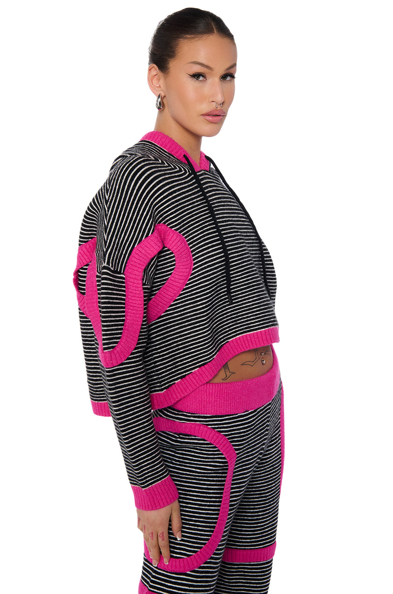 UNTOUCHABLE STRIPED KNIT HOODED SWEATSHIRT