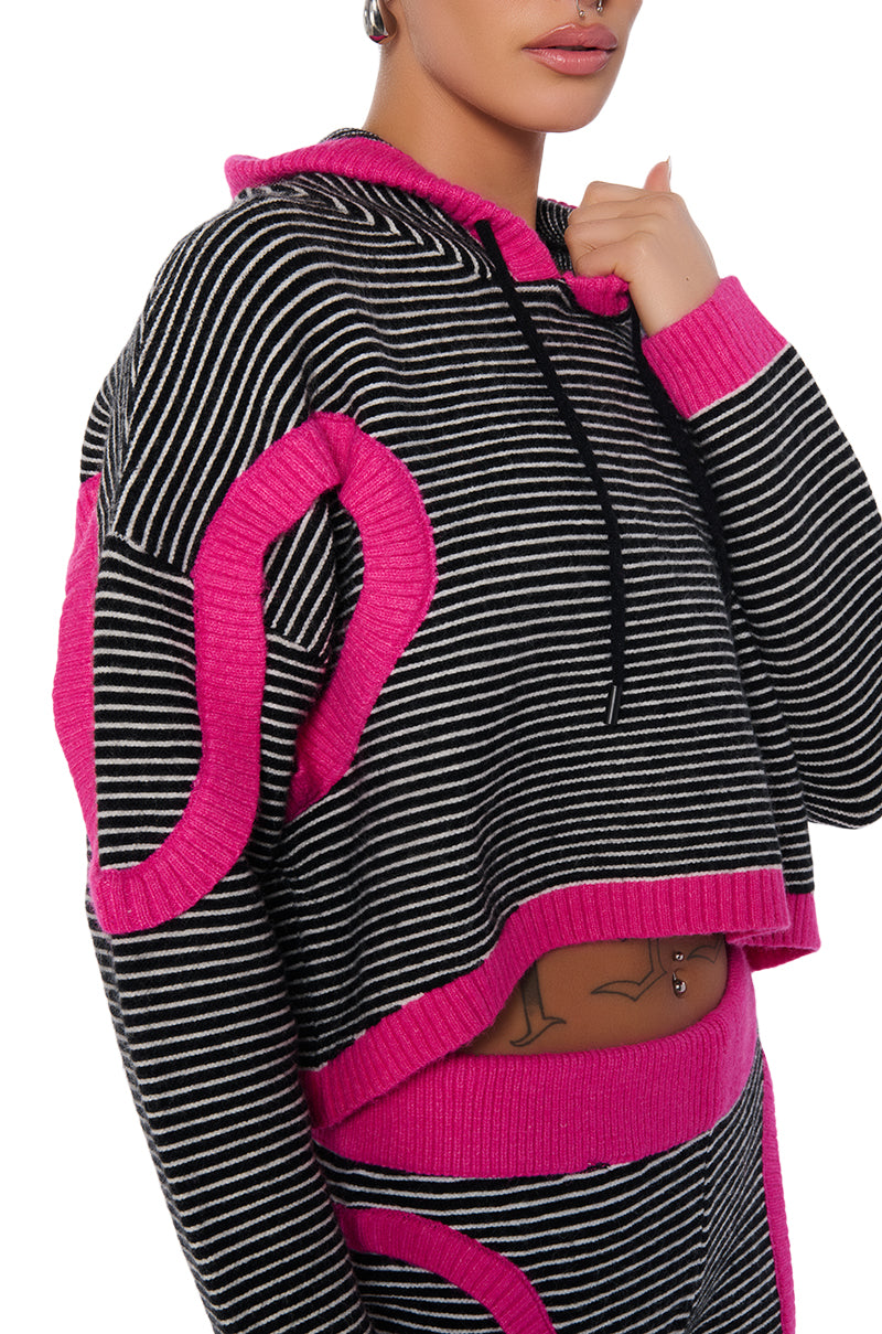 UNTOUCHABLE STRIPED KNIT HOODED SWEATSHIRT