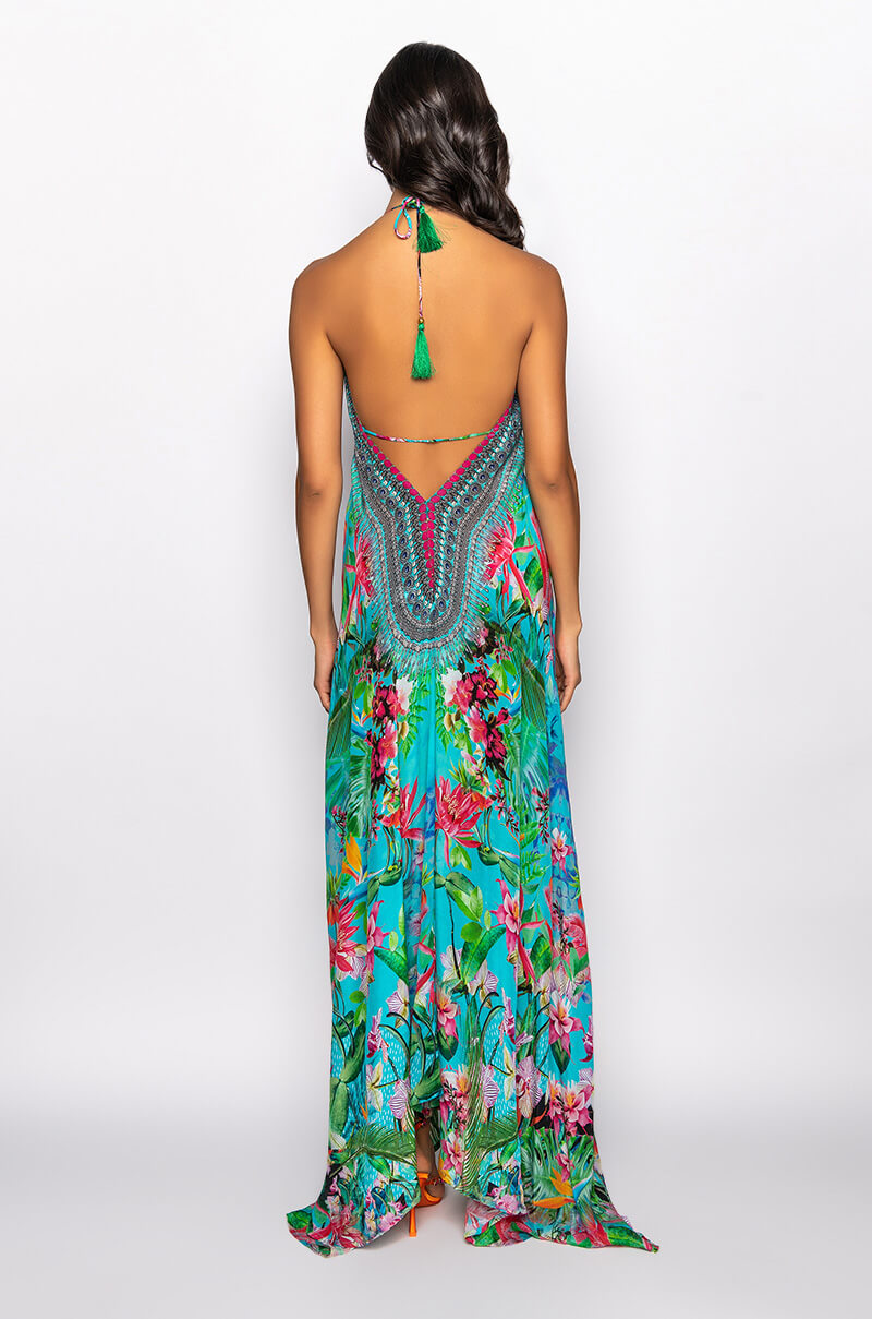 VACAY MODE HALTER TOP MAXI DRESS