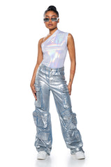 WILD CHILD METALLIC BODYSUIT IN SILVER MULTI