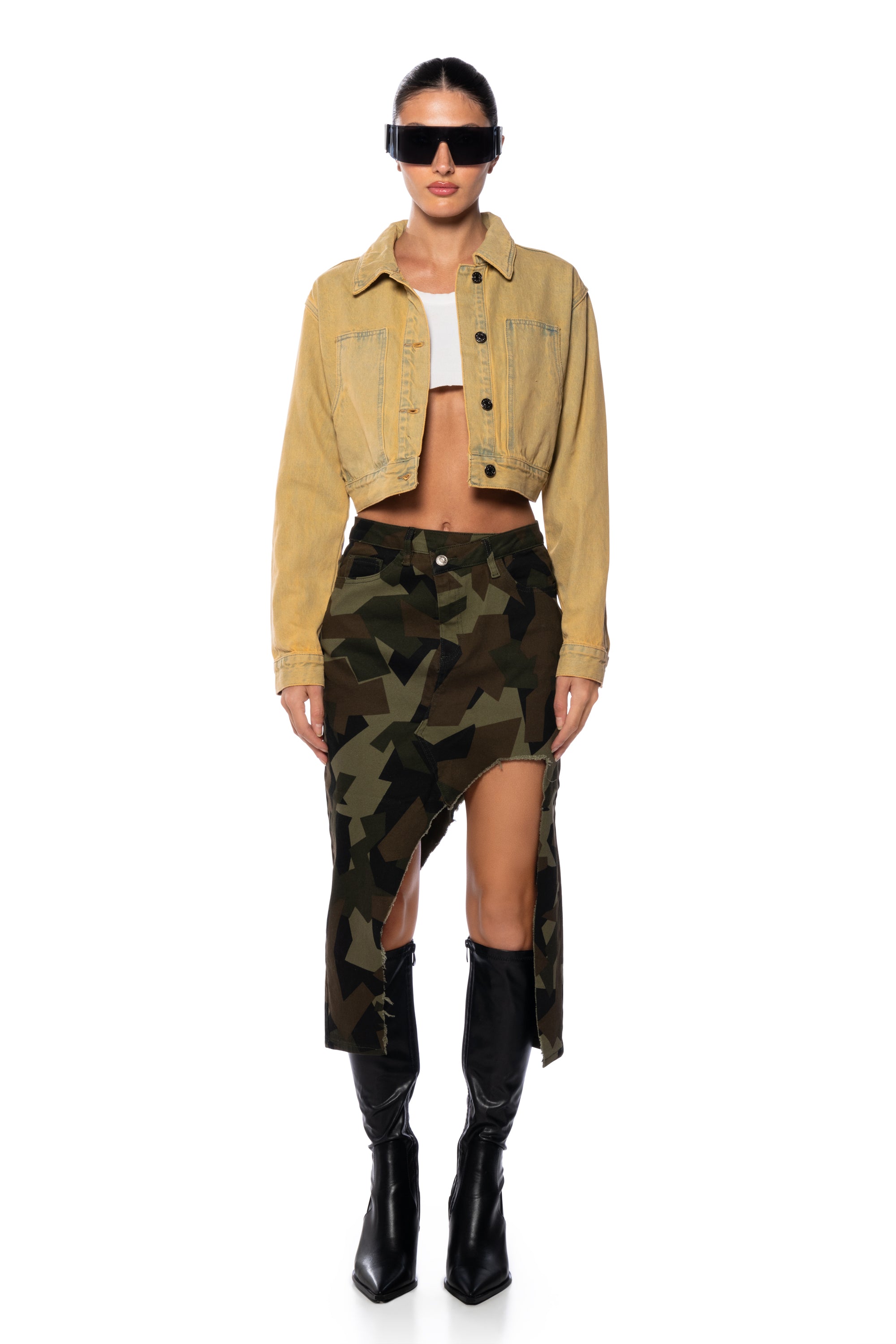 WILDER CAMO CUT OUT MIDI SKIRT