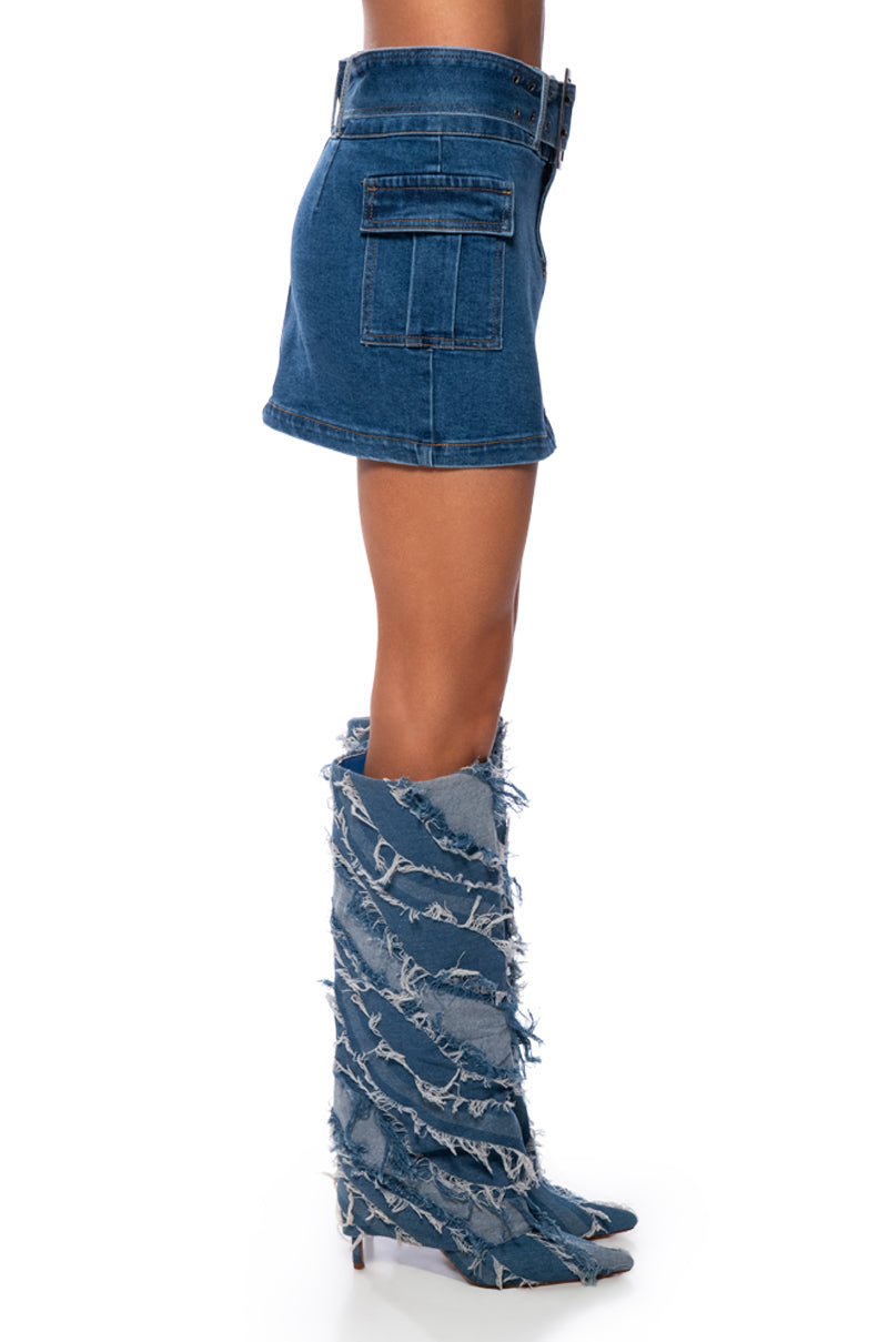 WISH YOU COULD BELTED MICRO MINI DENIM SKIRT