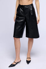 ZOE LONG FAUX LEATHER SHORTS IN BLACK