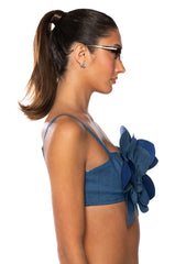 ZOEY DENIM FLOWER CROP TOP
